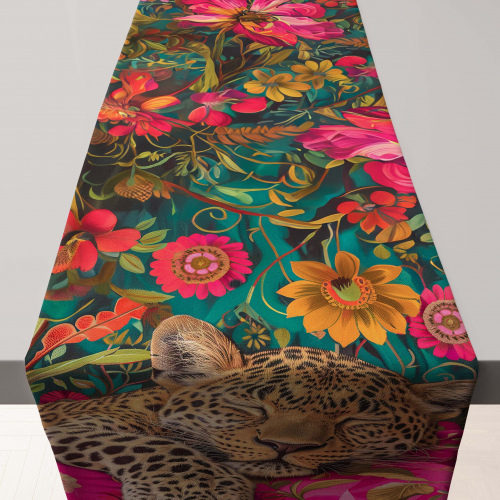Africa Leopard Pink Floral Table Runner