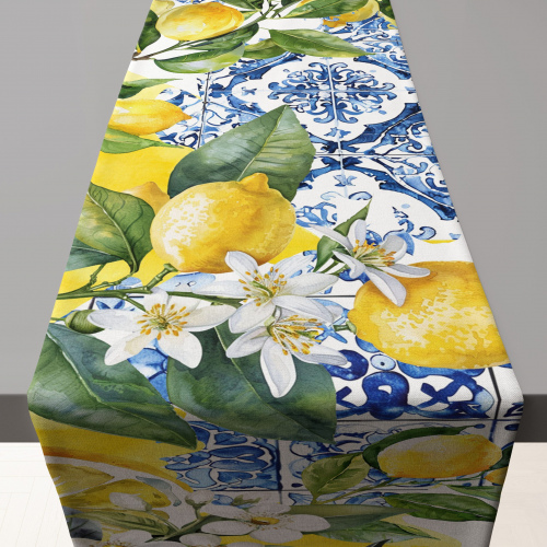 Amalfi Med Lemon Blue Table Runner