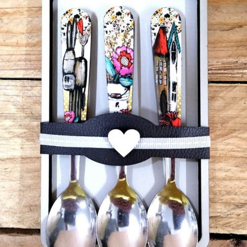 Teaspoon Set Donkie Pienk Blom Huisies