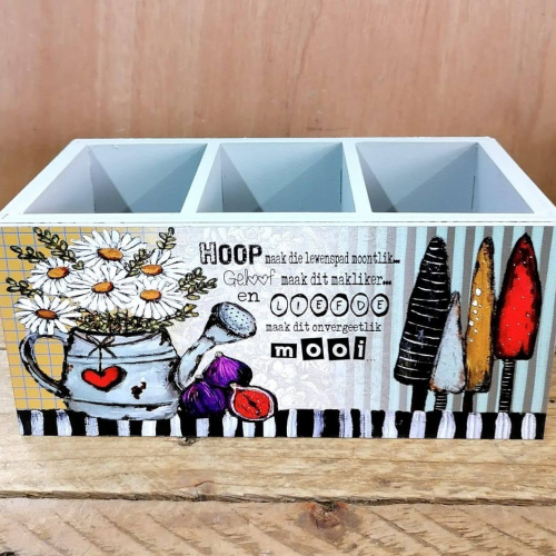 Cutlery Holder Wit Blomme 23 x 11 x 13cm