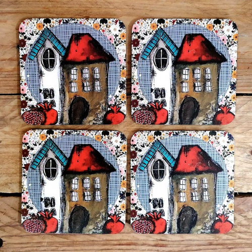 Coasters Huisies Granate Set of 4