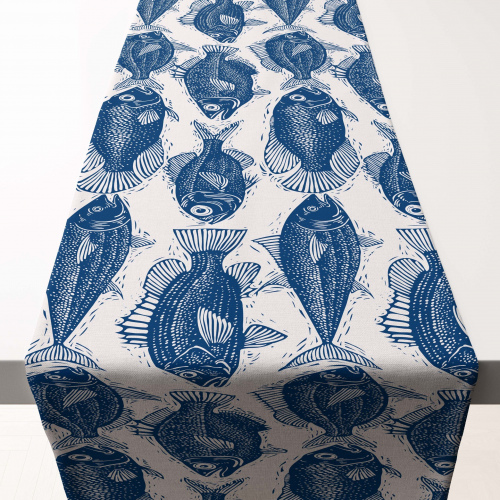 Amalfi Fish Blues Table Runner