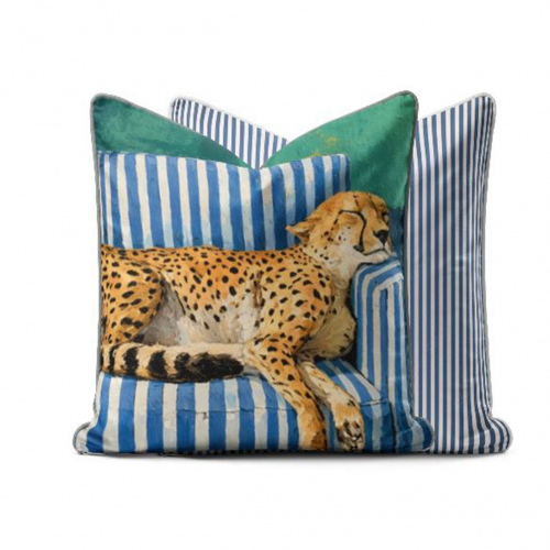 Africa Cheetah Blue Stripe Scatter Cushion Cover