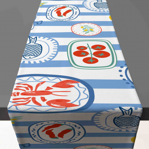 Amalfi Blue Stripe Crayfish Feast Table Runner
