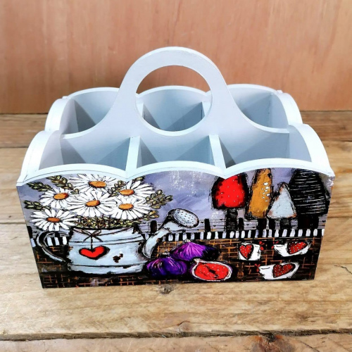 Cutlery Caddy Wit Blomme 18 x 12 x 15cm
