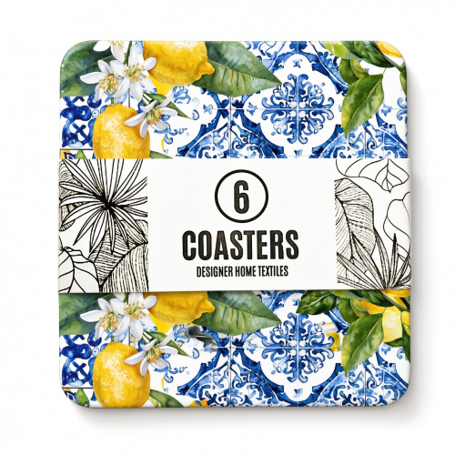 Amalfi Med Lemon Blue Coasters