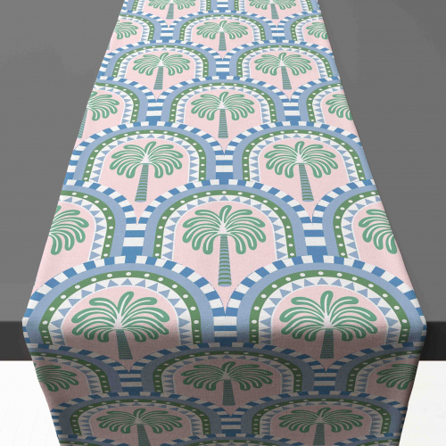 Amalfi Palm Tree Blue Table Runner