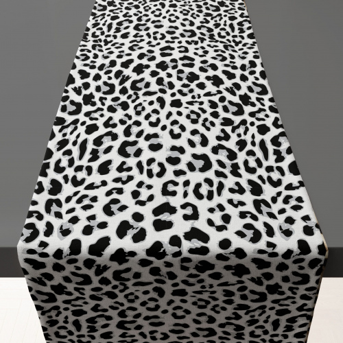 Africa Leopard Black Grey Table Runner