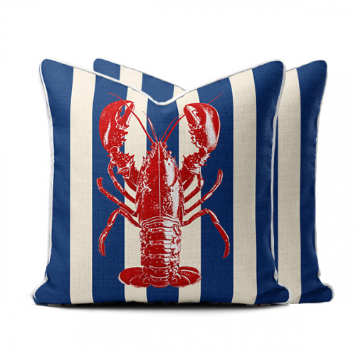 Amalfi Red Lobster Blue Stripe Scatter Cushion Cover (3)