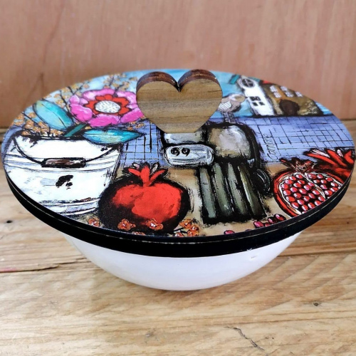 Enamel Bowl with Lid Donkie Pienk Blom 