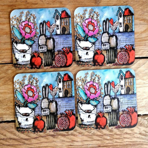 Coasters Donkie Pienk Blom Set of 4