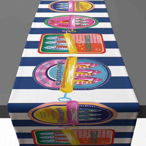 Amalfi Sardine Tin Blue Stripe Table Runner