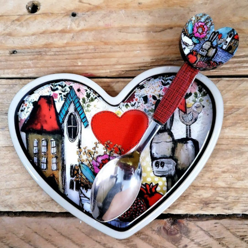 Heart Spoonrest & Teaspoon Donkie Hart Huisies