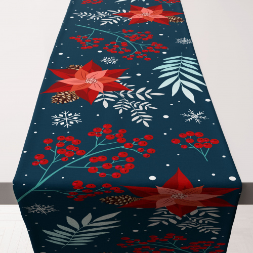 Blue Poinsettia Table Runner