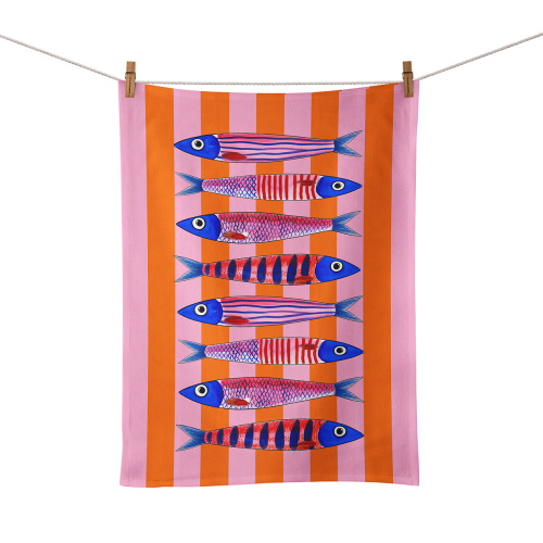 Amalfi Pink Stripe Sardines Food Towel