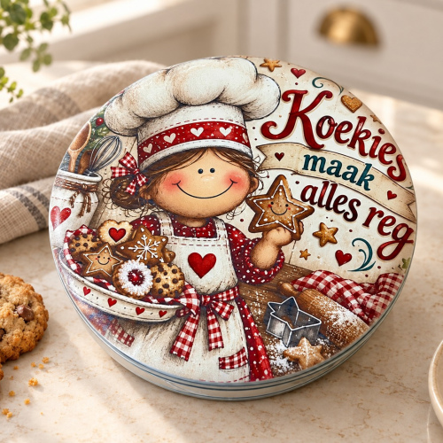 Tin Round Koekies Maak Alles Reg Bakker