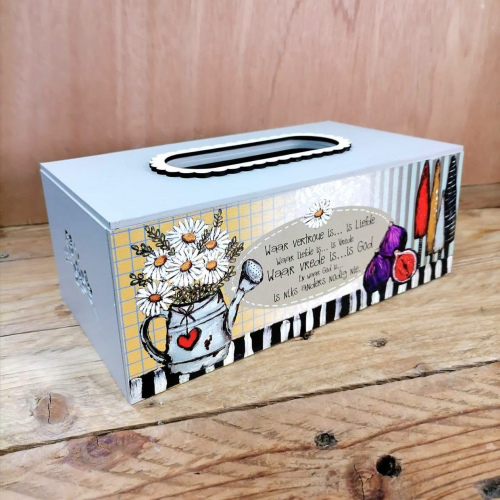 Tissue Box Cover Wit Blomme