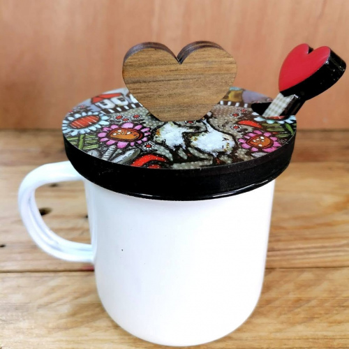 Enamel Beker En Teelepel Ganse