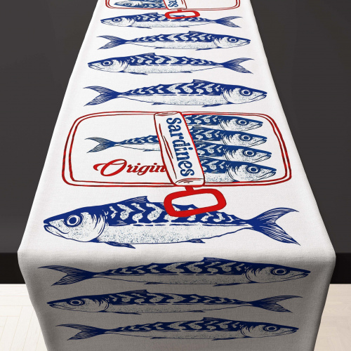 Amalfi Sardine Tins Blue Table Runner