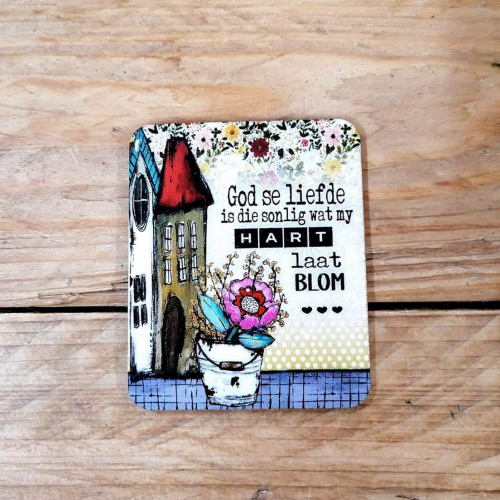 Magneet Pienk Blom Huisie