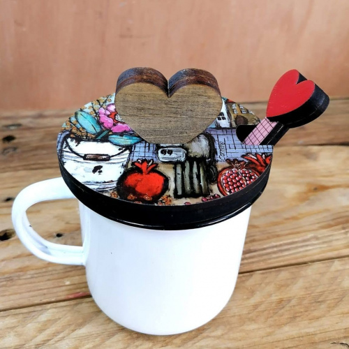 Enamel Beker En Teelepel Granate
