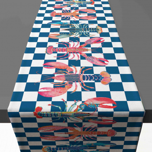 Amalfi Blue Checkered Crayfish Table Runner