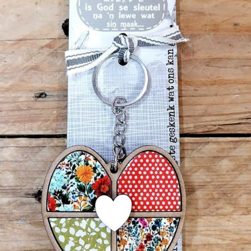 Hart Sleutelring blomme rooi