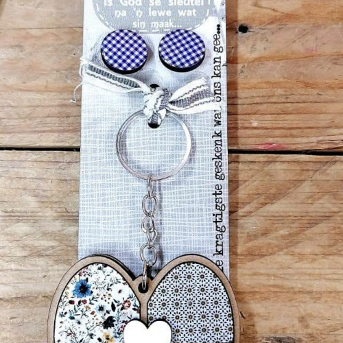 Hart Sleutelring & Oorbelle Blou