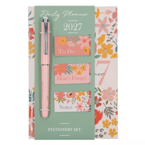 Daily Planner - Coral - Hardcover with Stationery Set